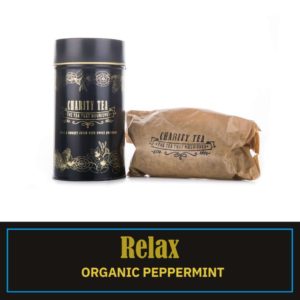 Relax Organic Peppermint Tea with Charity Tea Signature tin